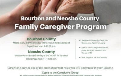 Neosho County Family Caregiver Program – meets the 4th Wednesday of the month for lunch at Opies Pizza 11-12:30pm.