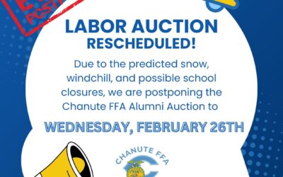 Rescheduled for Wed. Feb. 26; FFA Labor Auction; Dinner & Live Auction; CHS Cafeteria- Silent Auction/Free Will Chili Dinner/Live Labor Auction